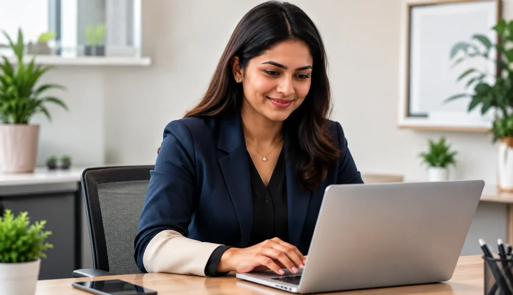 Focused Professional at a Modern Workspace
